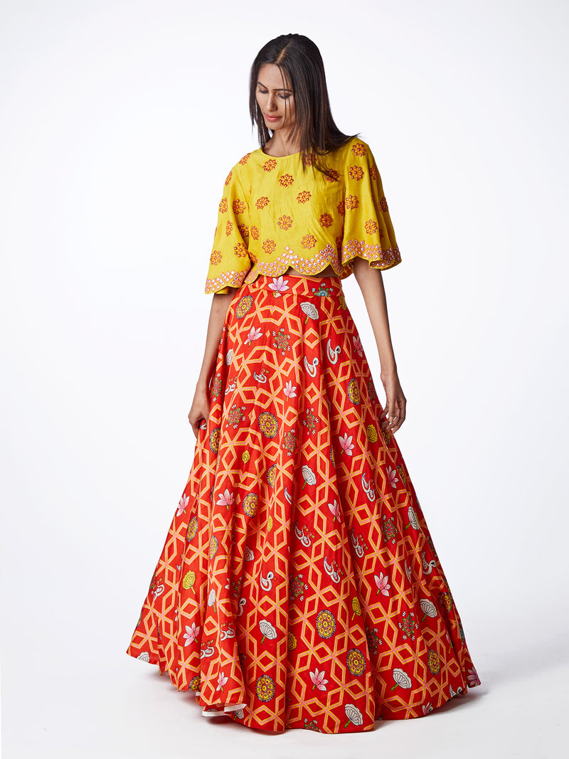 Bundi Scarlet Jaal Print Lehenga Set - Swati Vijaivargie