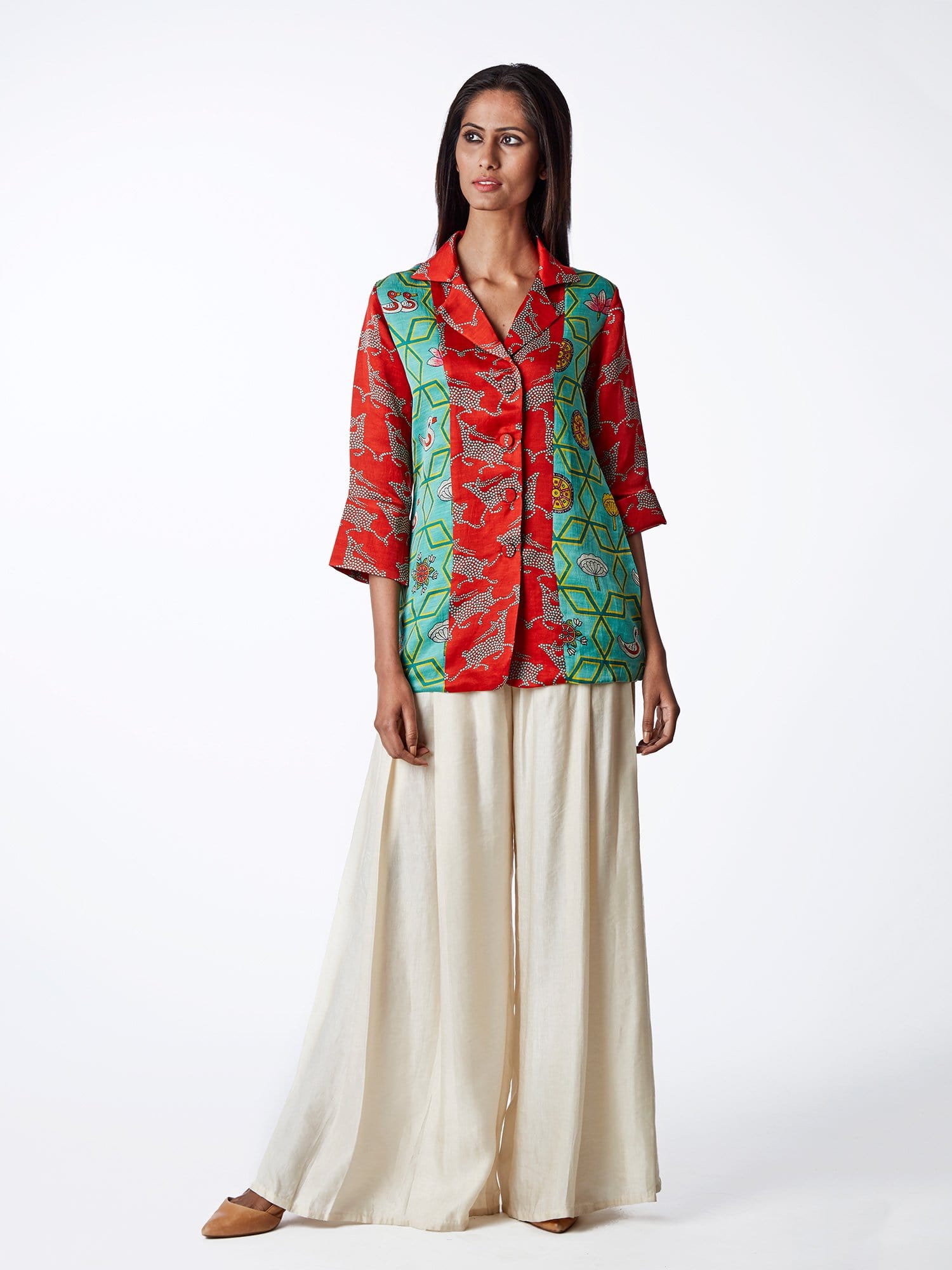 Women Crop Top With Pants And Long Jacket Indo Western Ethnic Set for   azrakhkurtis