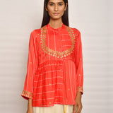 Scarlet Striped Embroidered Top With Drape Saree
