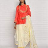 Scarlet Striped Embroidered Top With Drape Saree