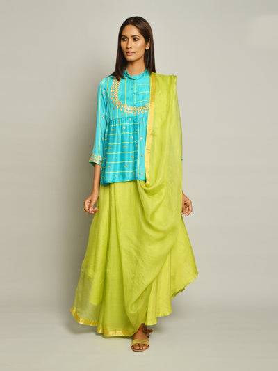 Turquoise Stripes Top With Drape Saree