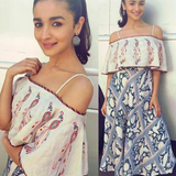 Alia Bhatt In Our Love For Stripes Printed Off Shoulder Dress