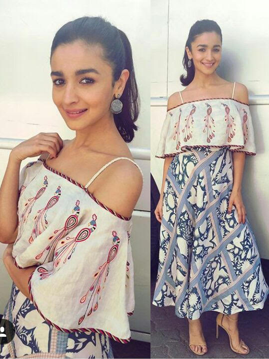 Alia Bhatt In Our Love For Stripes Printed Off Shoulder Dress