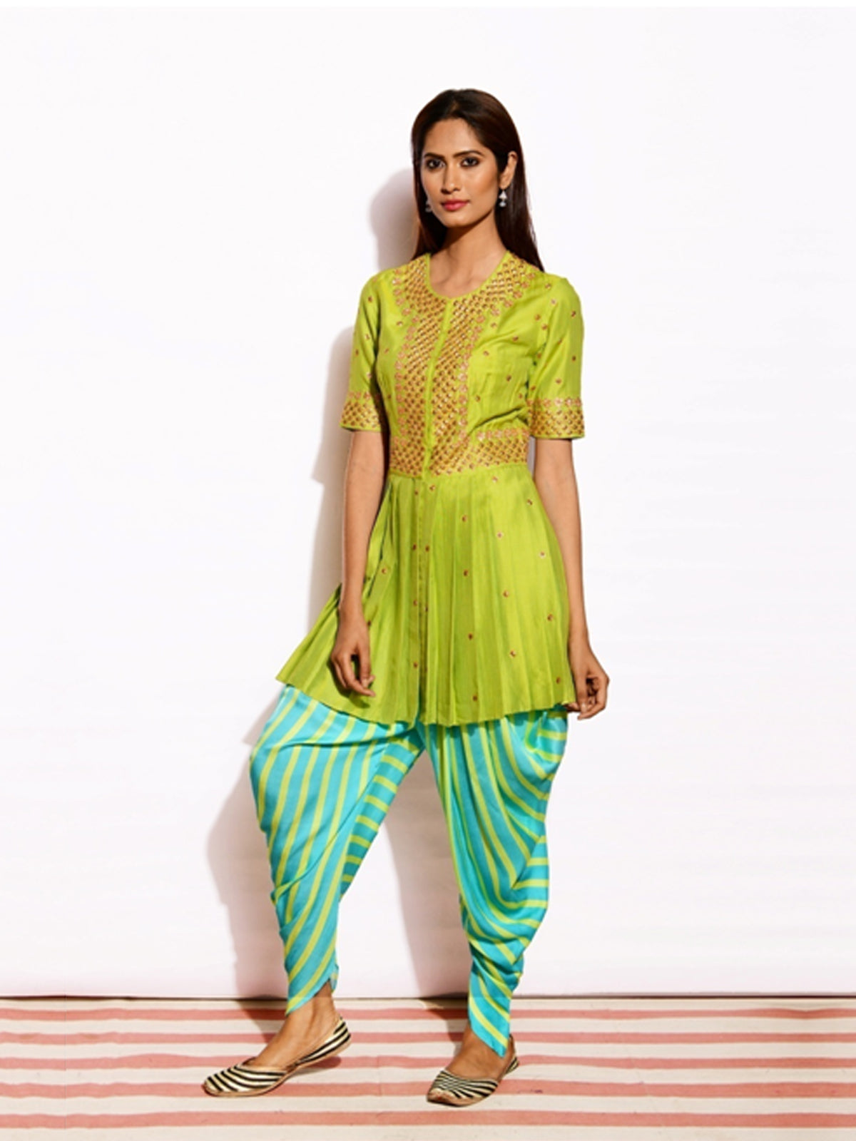 Lime Green Top With Dhoti Pants