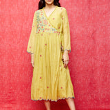 Yellow Multi Embroidered Chanderi Dress