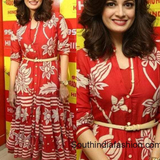 Dia Mirza In Our Bagh Applique Crimson Dress