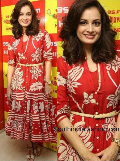 Dia Mirza In Our Bagh Applique Crimson Dress