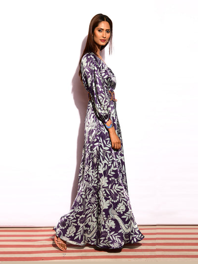 Morbagh Printed One Shoulder Dress With Embroidered Belt