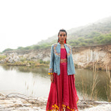 Morbagh Embroidered Chanderi Jacket with Sunheri Asymmetrical Dress