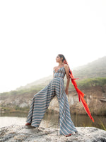 Morbagh Striped Grey Embroidered and Printed Jumpsuit