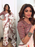 Shilpa Shetty in our love for Stripes Crop Top and Printed Saree