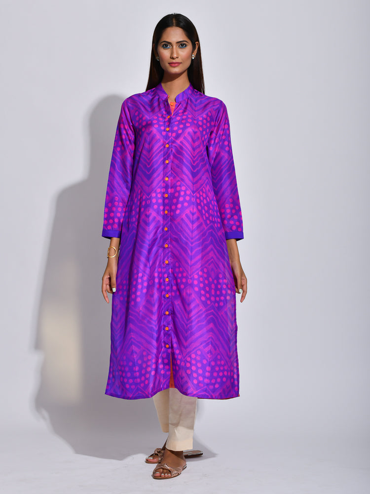 Voilet Ripple Shibori Silk Kurta