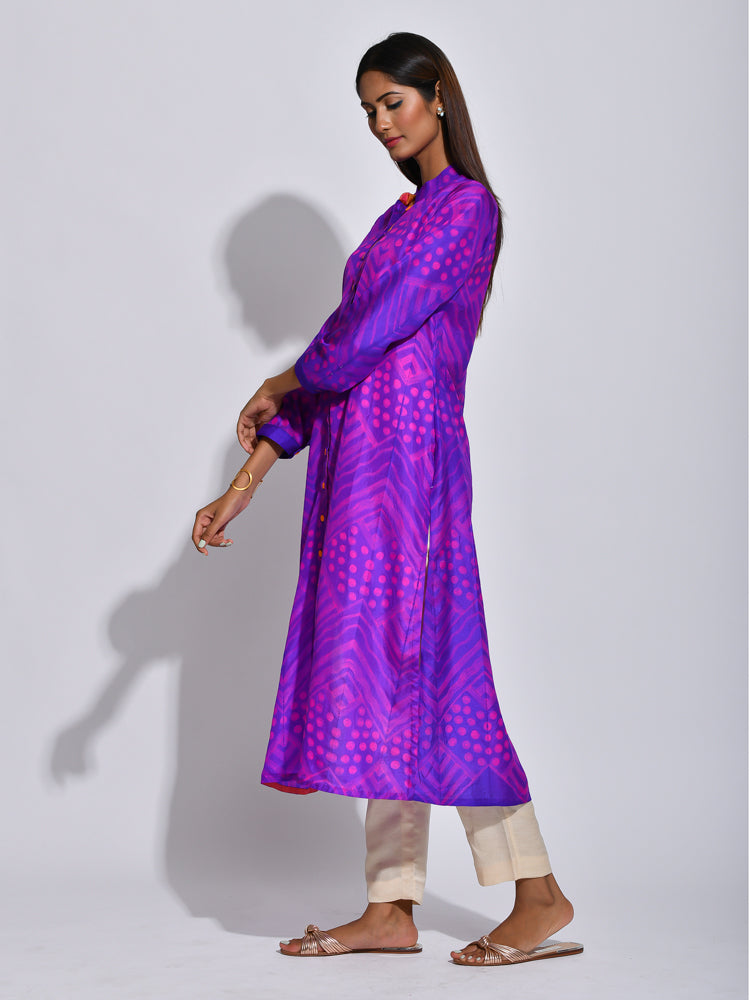 Voilet Shibori Silk Kurta