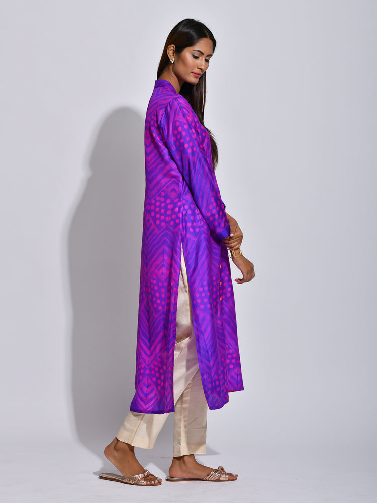 Voilet Shibori Silk Kurta