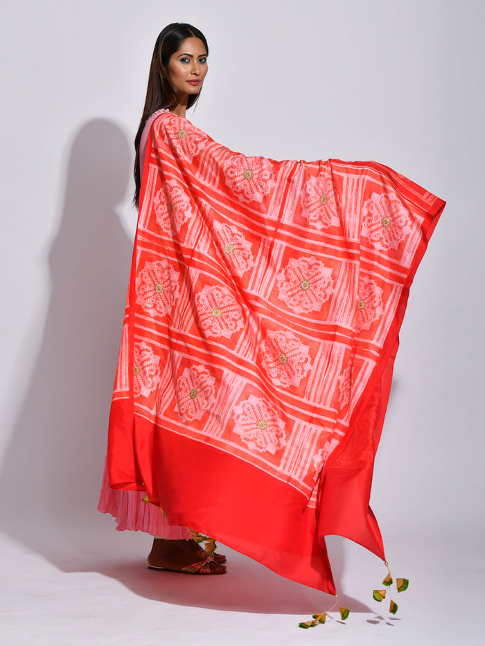 Scarlet Buta Shibori Silk Dupatta