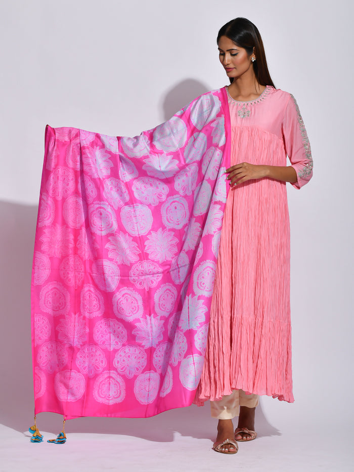 Buta Raspberry Shibori Silk Dupatta