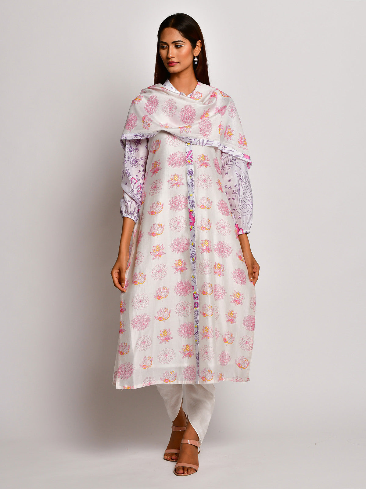 Bloom Pink Printed Floral Chanderi Dupatta