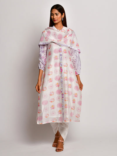 Bloom Pink Printed Floral Chanderi Dupatta
