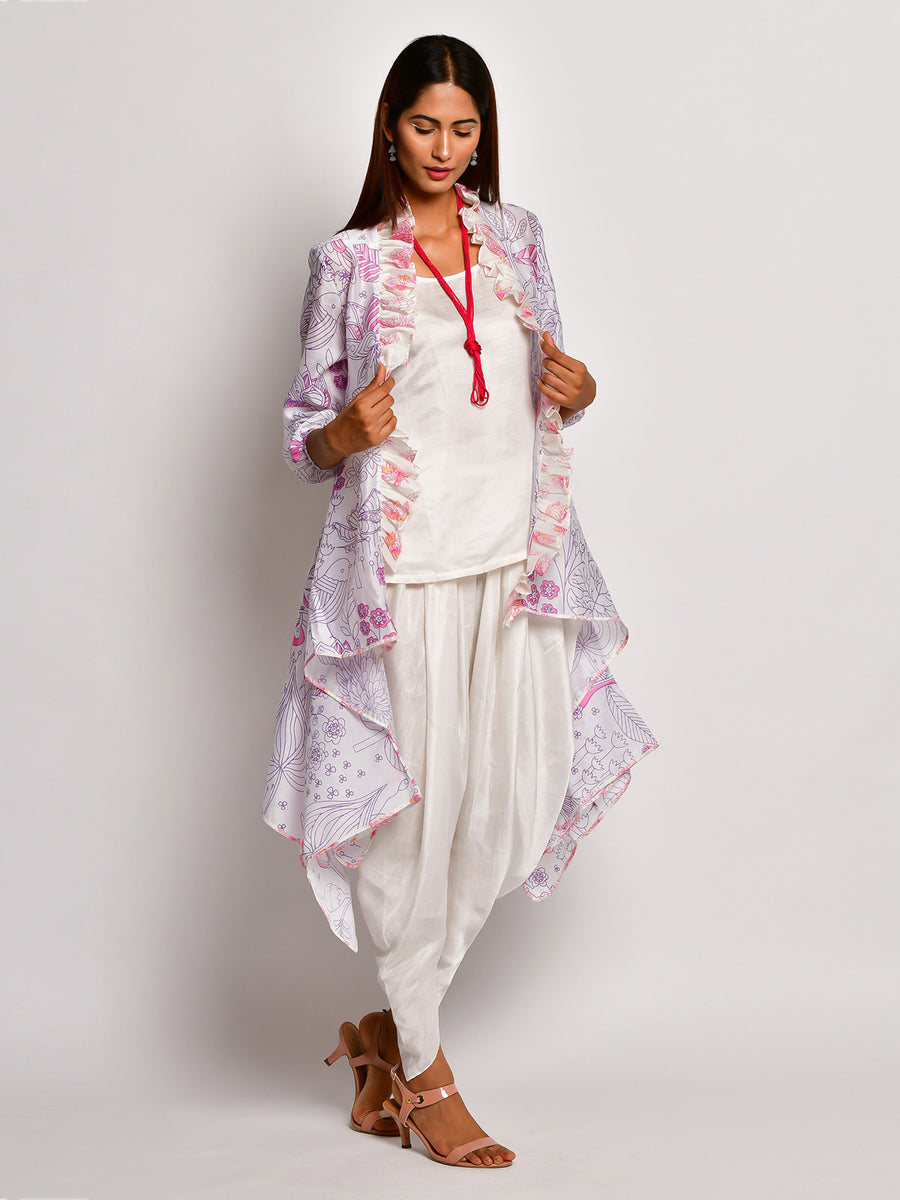 Bloom Purple Jaal Printed Chanderi Jacket