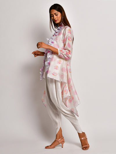 Bloom Pink Floral Printed Chanderi Jacket