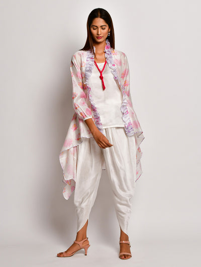 Bloom Pink Floral Printed Chanderi Jacket