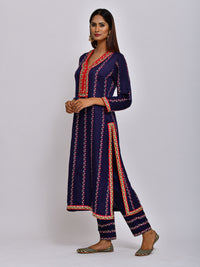 Navy Embroidered Straight Kurta With Pant