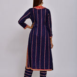 Navy Embroidered Straight Kurta With Pant