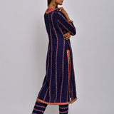 Navy Embroidered Straight Kurta With Pant