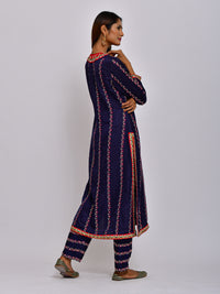 Navy Embroidered Straight Kurta With Pant