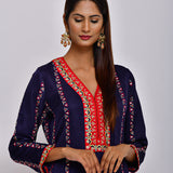 Navy Embroidered Straight Kurta With Pant