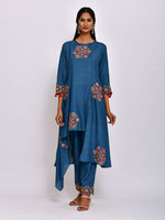 Morbagh Teal Kamal Asymmetrical Embroidered Tunic with Pants