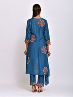 Morbagh Teal Kamal Asymmetrical Embroidered Tunic with Pants