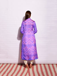 Purple Ripple Shibori Silk Long Kurta