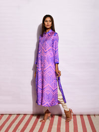 Purple Ripple Shibori Silk Long Kurta