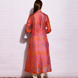 Scarlet Orange Purple Ripple Shibori Silk Kurta