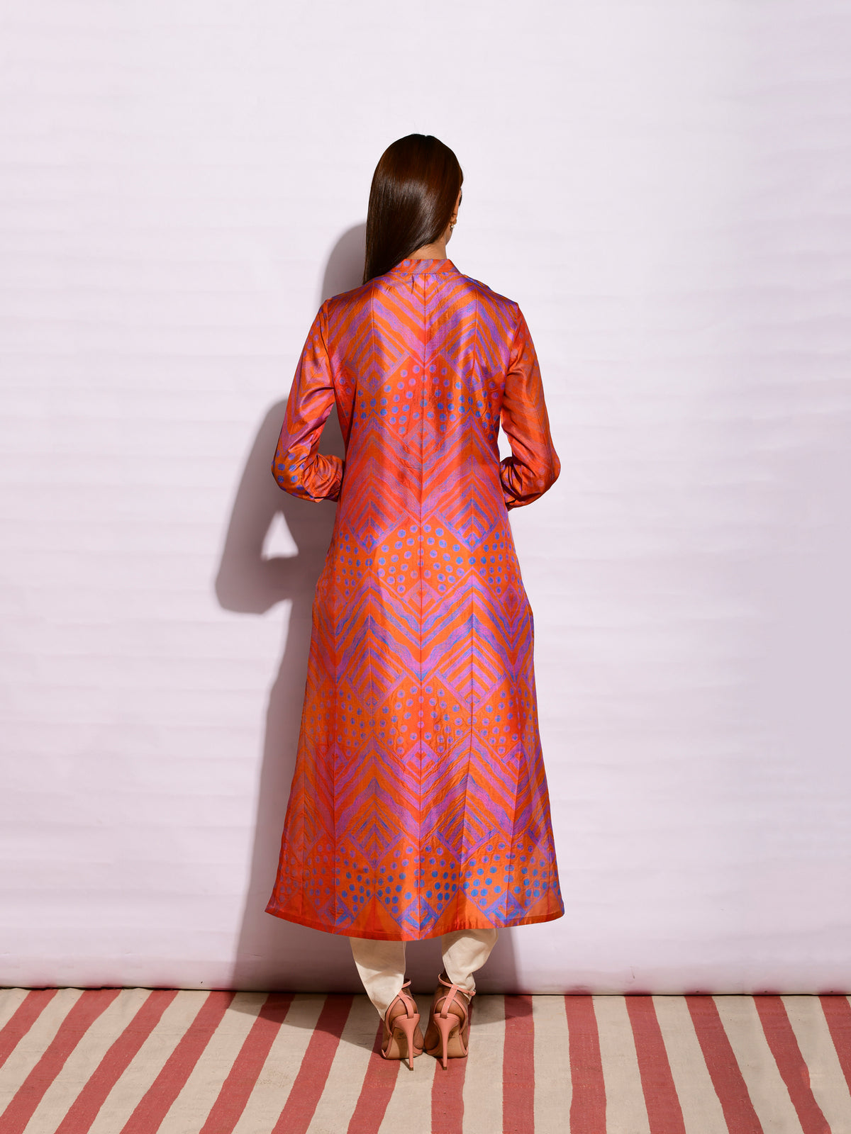 Scarlet Orange Purple Ripple Shibori Silk Kurta