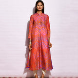 Scarlet Orange Purple Ripple Shibori Silk Kurta