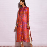 Scarlet Orange Purple Ripple Shibori Silk Kurta