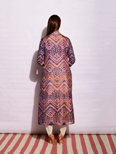 Grey Ripple Shibori Silk Kurta