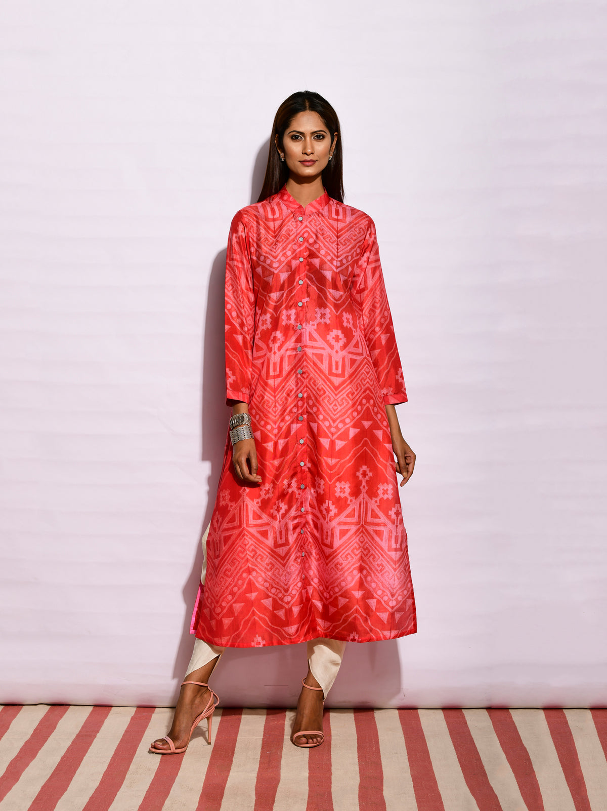 Scarlet Ripple Shibori Silk Kurta