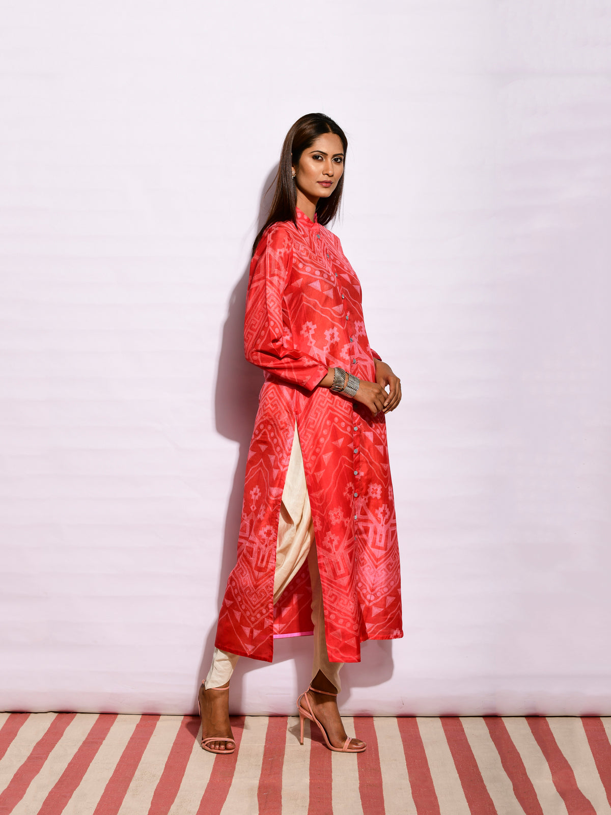 Scarlet Ripple Shibori Silk Kurta