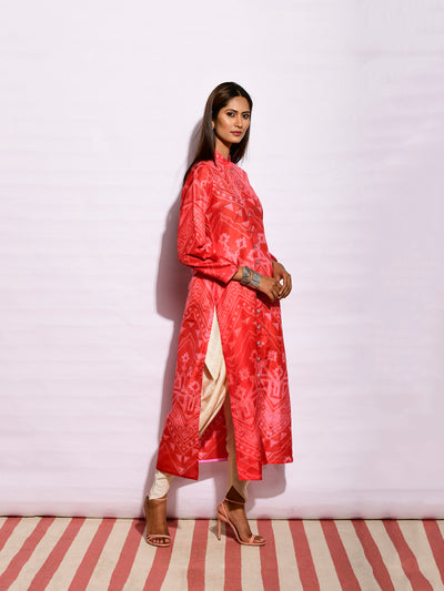 Scarlet Ripple Shibori Silk Kurta