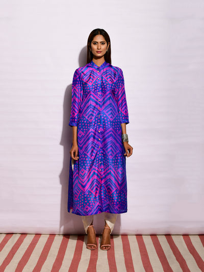 Iris Ripple Shibori Silk Kurta
