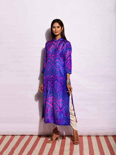 Iris Ripple Shibori Silk Kurta