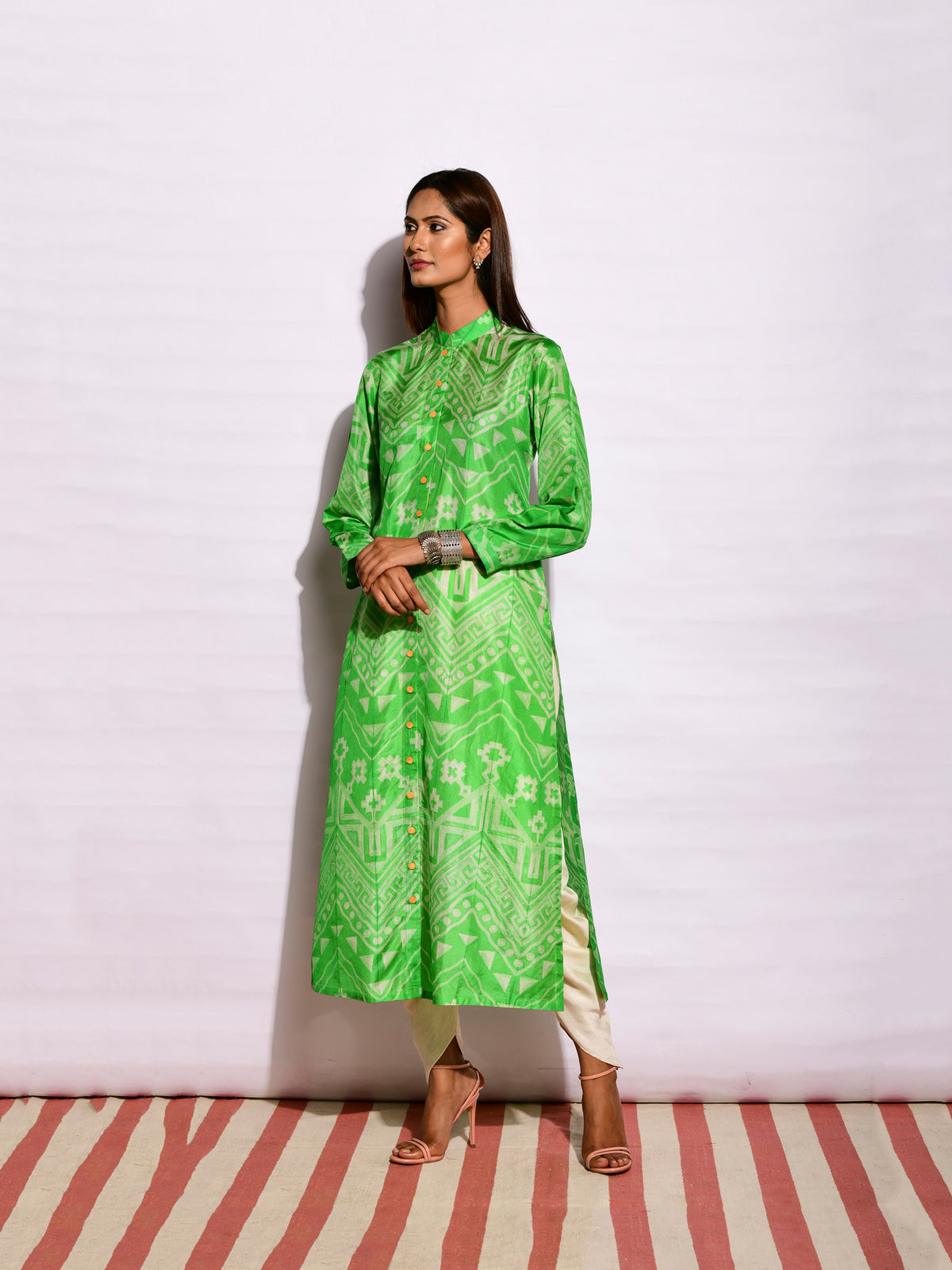 Shot Green Ripple Shibori Silk Kurta