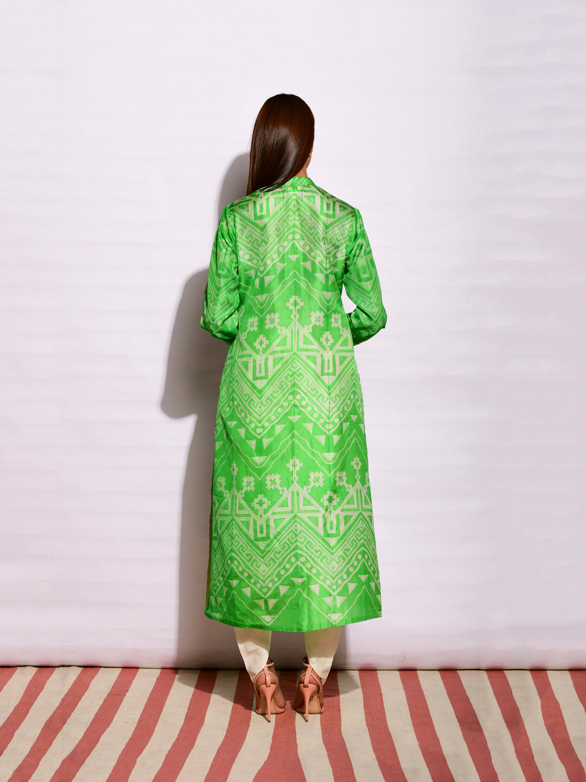 Shot Green Ripple Shibori Silk Kurta