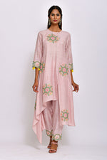 Rose Gold Kamal Asymmetrical Embroidered Tunic and Pants