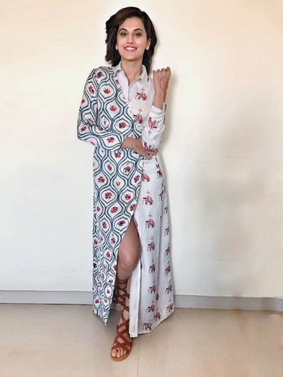 Taapsee Pannu in our Love for Stripes Printed Wrap Dress