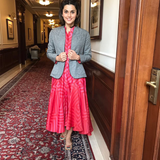 Taapsee Pannu In Our Bagh Applique Jacket And Stripe Dress