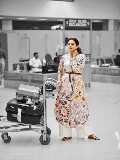 Taapsee Pannu in our In Bloom Jaal Ivory Shirt Dress